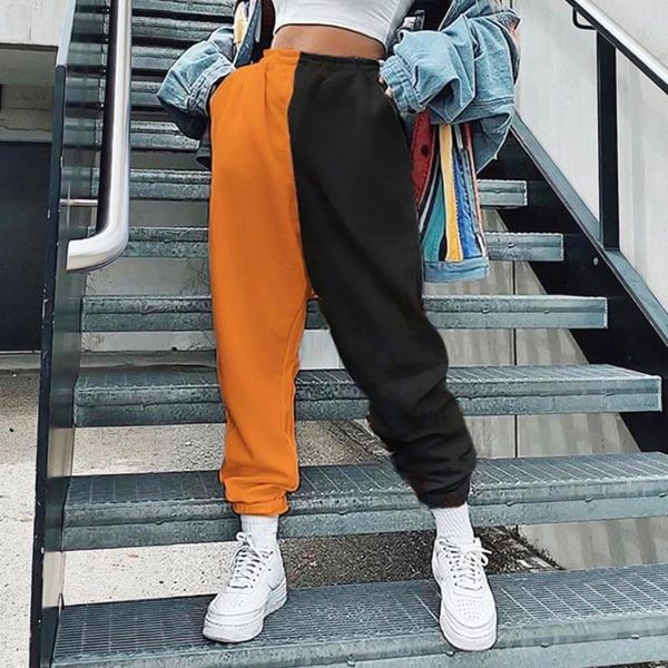 

women's pants & capris women hip hop loose sports casual harem color block patchwork joggers trousers, Black;white