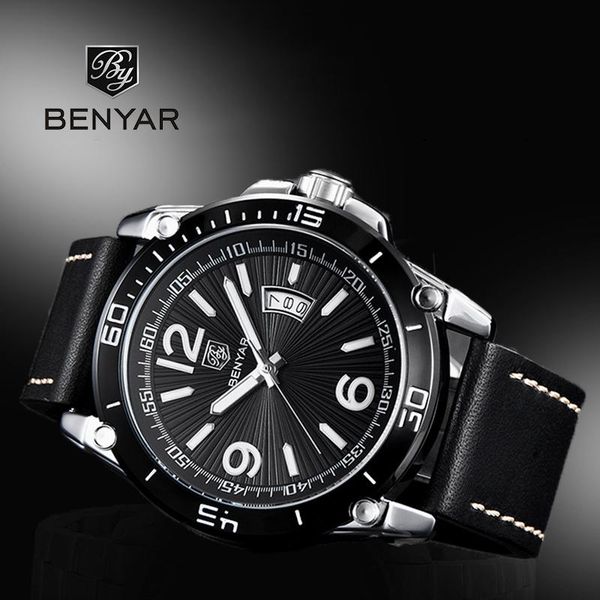 

wristwatches 2021 watch for man benyar casual brand military quartz wristwatch business fashion luminous men's watches reloj hombre, Slivery;brown
