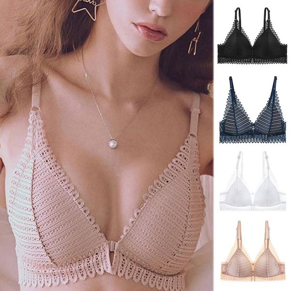

bras lace wireless front closure bra underwear push up smooth adjusted lingerie js26, Red;black