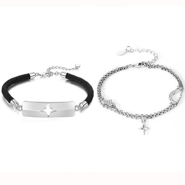 

link, chain star moon sun shape pendant bracelets good friend lover couple bracelet hand friendship accessories women men jewelry gift, Black