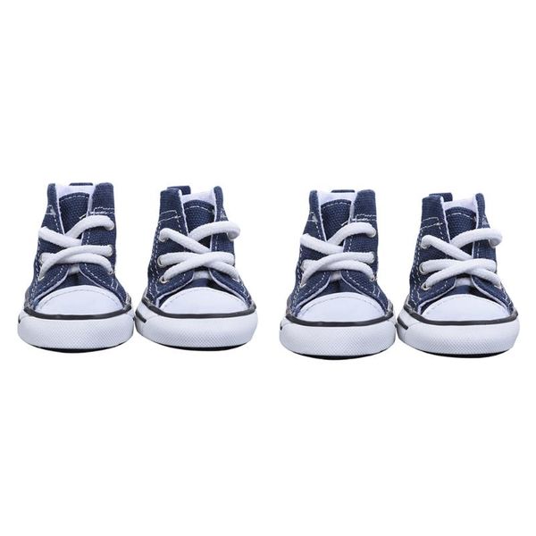 

dog apparel 4pcs fashion small pet denim sneakers lace up autumn boots shoes wear resistant anti slip sport casual breathable blue