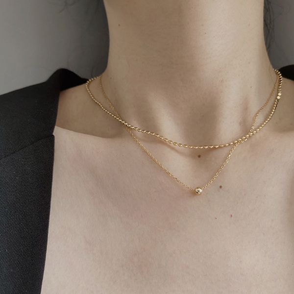 

japan and south korea fashion geometric flat bead necklace hip hop cold wind simple round bead double stack wear clavicle, Silver