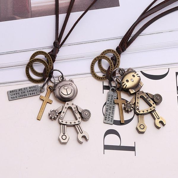 

pendant necklaces robot cat and bear vintage cute women men retro style punk gothic boho, Silver