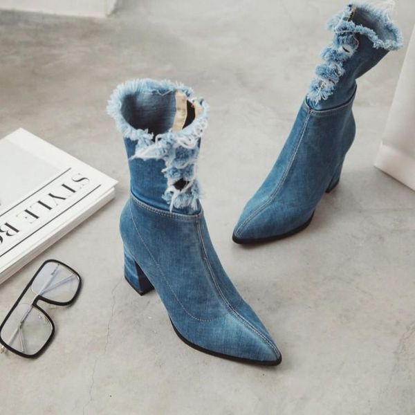 

boots oversized 12 women shoes ankle for ladies a torn side zipper on denim, Black