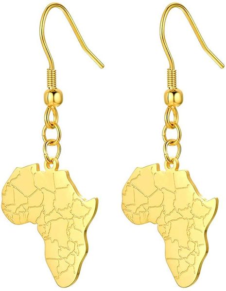 

dangle & chandelier u7 316l stainless steel africa map design earrings black/ gold plated minimalist statement jewelry, Silver