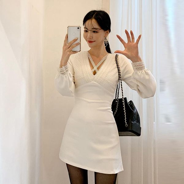 

casual dresses spring autumn fashion white simple cute formal dress arrival temperamental v-neck elegant mini a-line, Black;gray