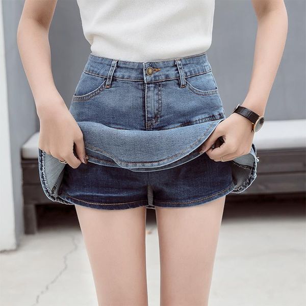

retro denim shorts skirt women summer 2021 streetwear ladies short skirts jeans casual all match elastic ball gown female, Black