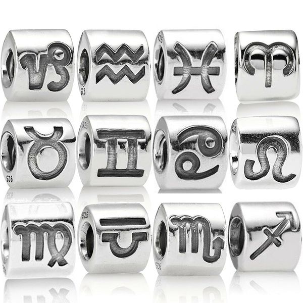 

memnon jewelry 925 sterling silver12 constellation letter charms beads fit pandora style bracelets diy for women gift, Bronze;silver