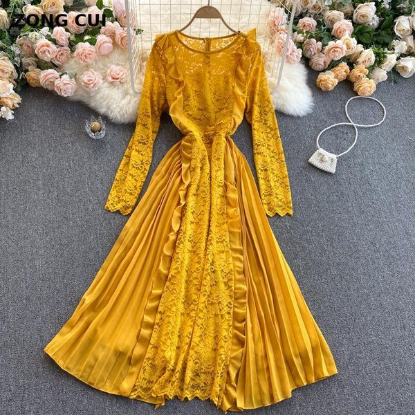 

casual dresses high waist long sleeve party vintage spring runway elegant boho women 2021 luxury a-line autumn midi dress solid black, Black;gray