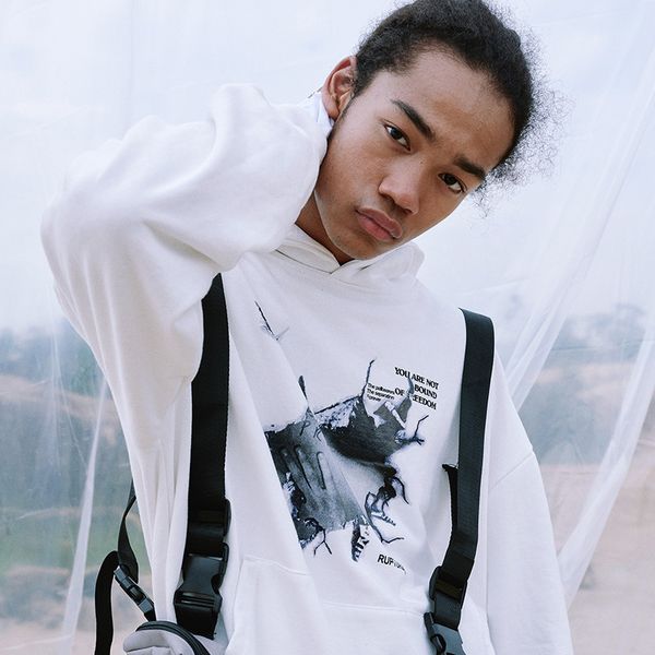 

wxwovdy hoodie autumn and winter national trend dark high street printed hoodie ins hip hop couple loose hoodie, Black