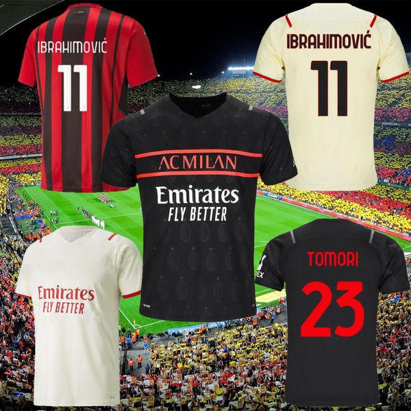 

ac milan 21 22 soccer jersey ibrahimovic brahim bennacer kessie romagnoli calhanoglu 2021 2022 football shirt tonali rebic maillot men + kid, Black;yellow
