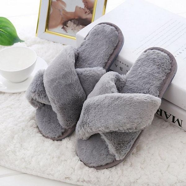 

women home slippers winter warm shoes woman slip on flats slides female faux fur 36-41 wholesale, Black