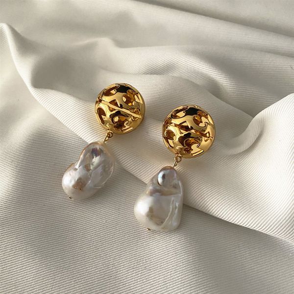 

aaa designer jewelry fresh water baroque pearl half circle hollow double earrings straight, Golden;silver