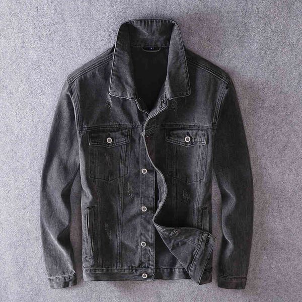 

men's jackets casual male autumn short denim vintage gray jacket impression cowboy jackets high street single letter breasted loose out, Black;brown