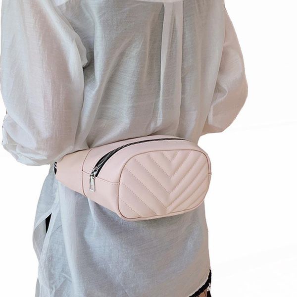 

fashion women's waist bag pu leather banana belt shoulder crossbody chest candy color female fanny pack stripe hip purse bags