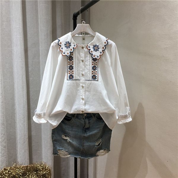 

women's blouses & shirts lamtrip unique ukrain style geometric embroidery cotton retro shirt blouse women 15bo, White