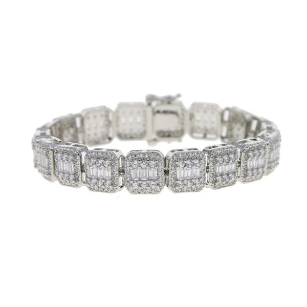 

link, chain iced out elegant square cut cz zircon tennis charm bracelets & bangles silver colour princess wedding bracelet jewelry, Black