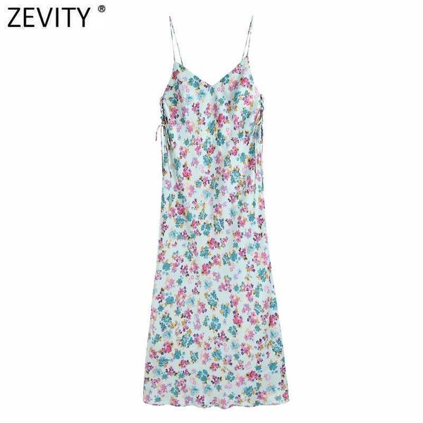 

zevity women v neck floral print inner style sling dress female spaghetti strap lace up vestidos chic summer dresses ds8279 210603, Black;gray