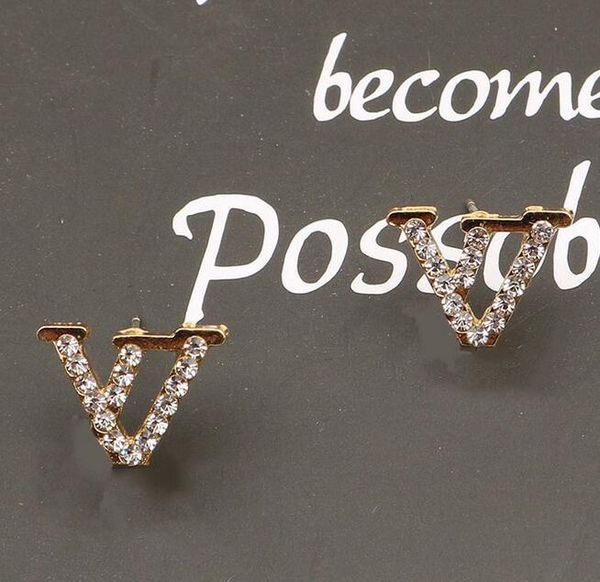 

18k gold plated letters stud earrings brand designers geometric luxury women crystal rhinestone pearl earring for wedding party fashion jewe, Golden;silver