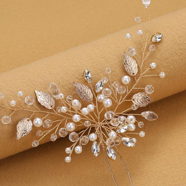 

hair clips & barrettes golden leaf pearl hairpin fashionable alloy bridal wedding hairwear charming jewelry gifts for women bh, Golden;silver