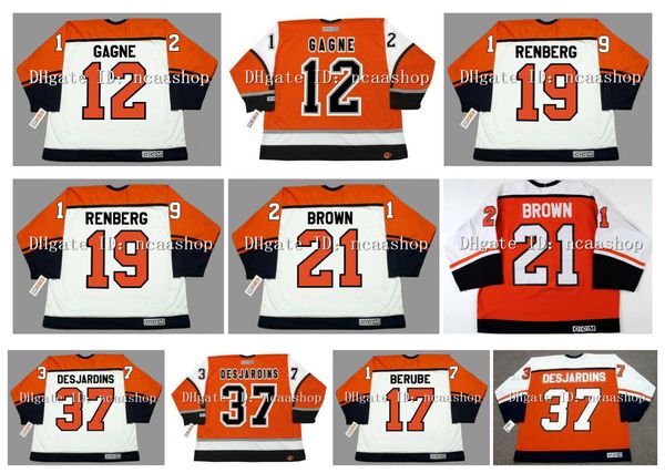 

vintage custom ccm hockey jersey 12 simon gagne 19 mikael renberg 21 dave brown 23 ilkka sinisalo 37 eric desjardins 17 craig berube orange, Black