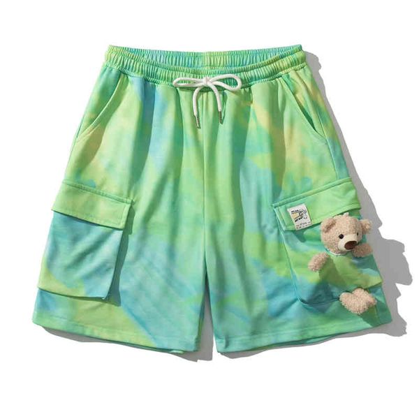 

[ewq] women tie dye pockets three-dimensional decoration wide leg shorts new high waist trousers fashion tide summer 2f0341 210423, White;black
