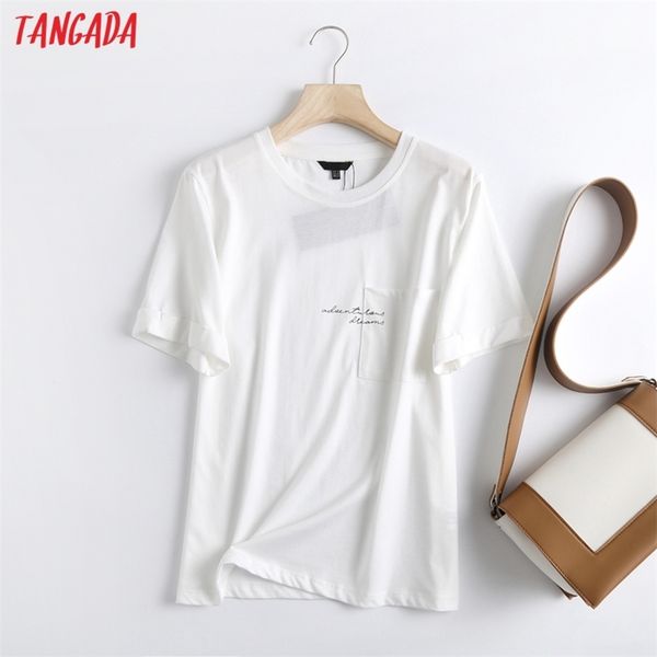 

tangada women letter print cotton t shirt short sleeve o neck tees ladies casual tee street wear 6d2 210623, White
