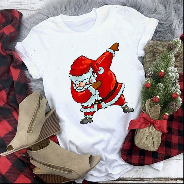 

womens t shirts funny merry christmas gift ulzzang shirt cartoon santa claus print tee men all seasons suitable tshirt, White