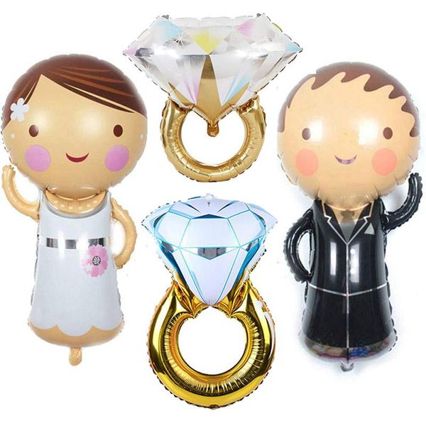 

party decoration 2pcs couple ring balloon diamond rose gold bride to be letter bridal shower wedding engagement