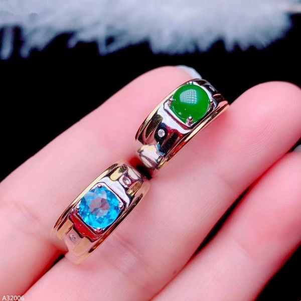 

cluster rings 925 sterling silver natural blue z jasper boy ring translucent pure geometric square support detection, Golden;silver