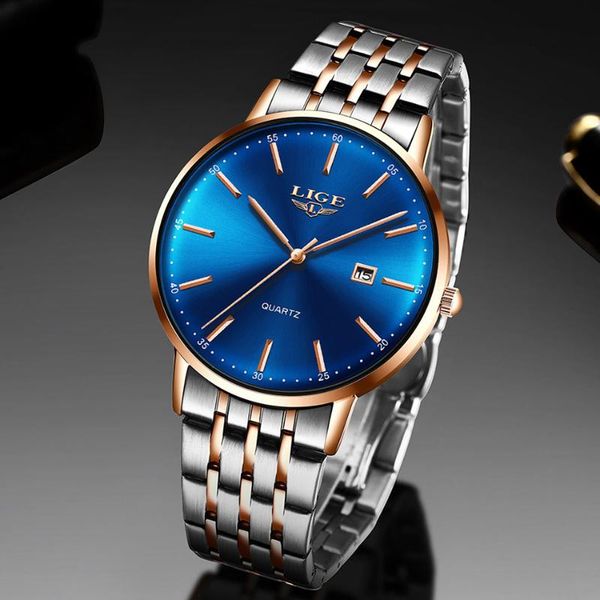 

wristwatches lige 2021 watch for man sport waterproof date clcok fashion mens watches military all steel dial men, Slivery;brown