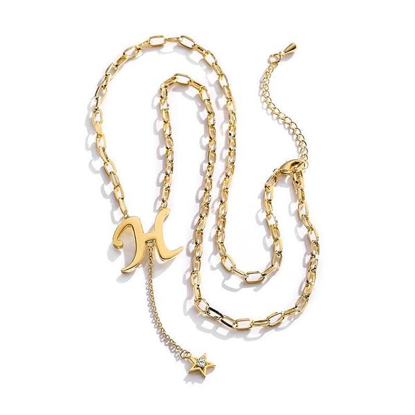 

pendant necklaces ins trendy fashion star letter necklace for women gold plated chain jewelry wholesale, Silver