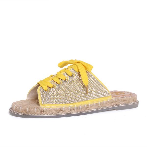 

slippers womens shoes 2021 summer outdoor casual women low heel crystal solid ladies lace-up slides, Black