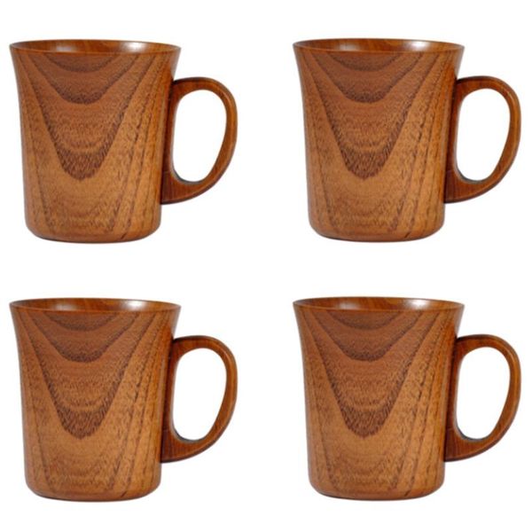 

mugs 280ml natural jujube wood cup handmade wooden coffee beer breakfast milk drinkware tea home decor, 4pcs