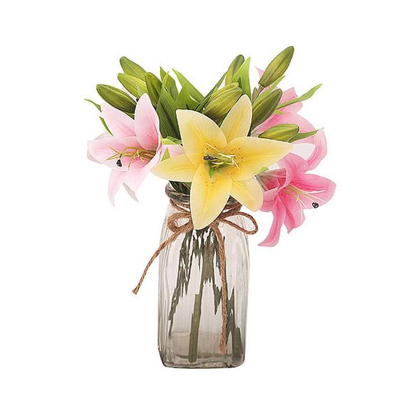 

decorative flowers & wreaths 5 pieces / lot pu artificial lily bunch fake flower bouquet table home wedding decoration fall decor
