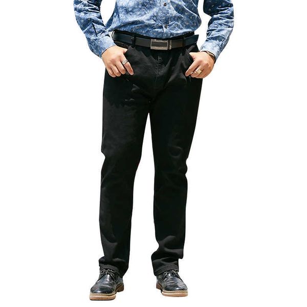 

plus size 42 44 46 men's black jeans classic style business fashion advanced stretch regular fit denim trousers male brand pants x0621, Blue