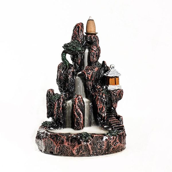 

fragrance lamps backflow incense cone burner resin xiang holder with led light & 20 mountain ornament for home dfds889
