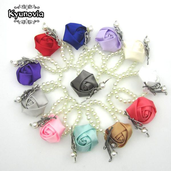 

wedding flowers kyunovia custom made flower bracelet prom hand boutonnieres wrist band satin rose corsage z05