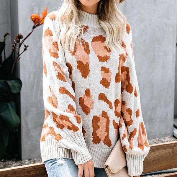 

sweater women casual knitwear pullover o neck long sleeve leopard patchwork sweaters fashion womens clothing 2021 women's, White;black