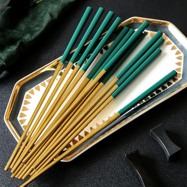 

chopsticks 5pairs/lot creative stainless steel chinese non slip square metal used for sushi household dinnerware set