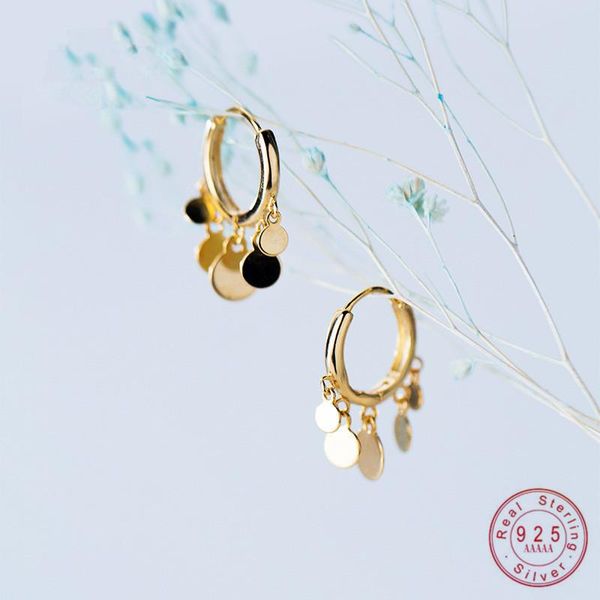 

hoop & huggie 100% 925 sterling silver disc tassel earrings for women making fine jewelry gift, Golden;silver