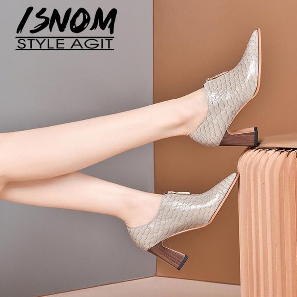 

dress shoes isnom fish scale high heels pointed toe wood women spring gold zipper casual, Black