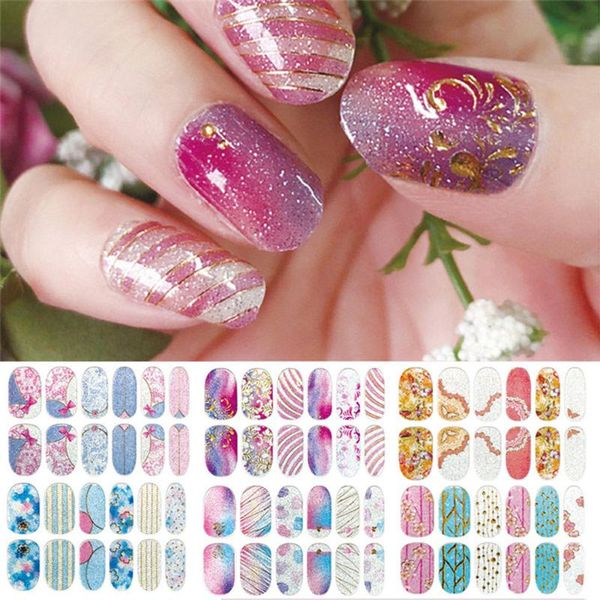 

12pcs/sheet glitter gradient color nail stickers wraps full cover polish sticker diy self-adhesive art decoration & decals, Black