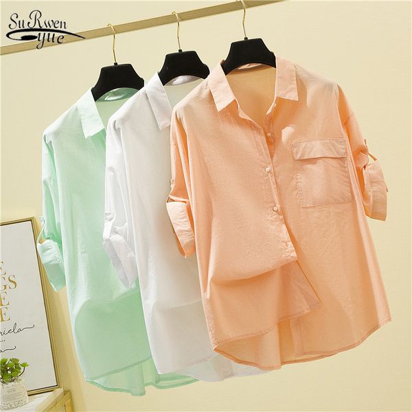 Корейский стиль женские рубашки blusas mujer de moda plus размер 4xl летняя защита от солнца одежда элегантные тонкие топы 9978 210521