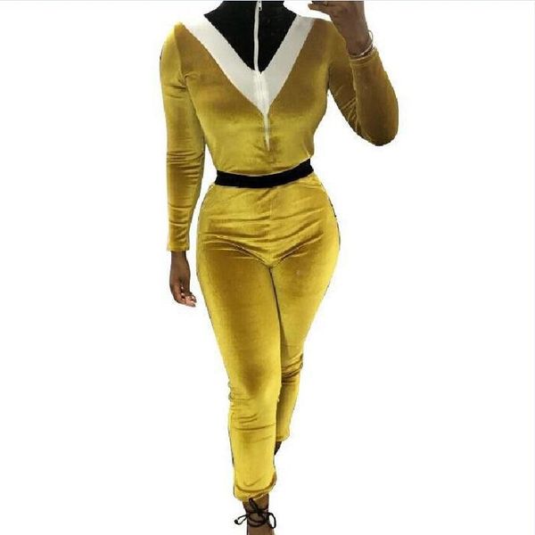 

women's jumpsuits & rompers fashion patchwork autumn clothes women stand collar zipper full length catsuits sports style, Black;white