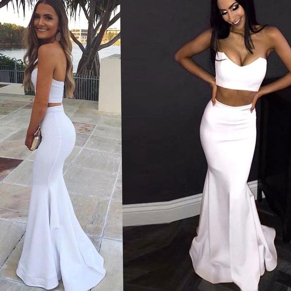 

party dresses 2 piece simple white long mermaid satin strapless formal evening gown dress, White;black