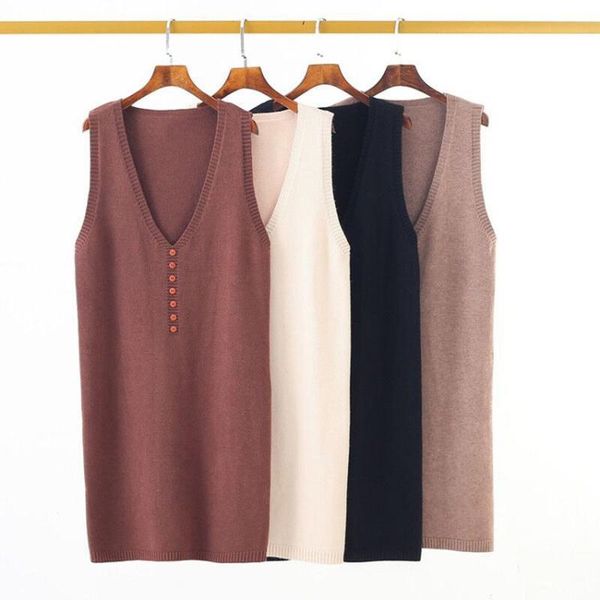 

women's vests 2021 women autumn winter slim knitted dress lady button vintage sweater female loose casual solid long waistcoats g25, Black;white