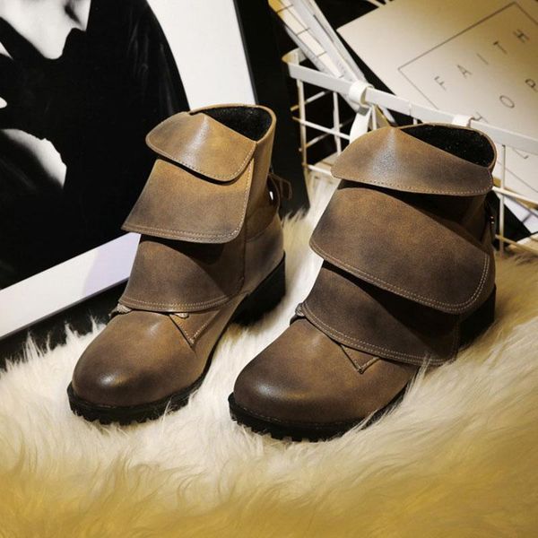 

boots lyxlyh winter ankle for women fashion square heel shoes ladies round toe pu leather large size hvt1388, Black