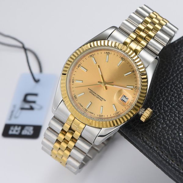 

zdr-u1 factory 2813 movement mens womens automatic gold watch dress stainless steel sapphire glass luminous couples style classic wristwatch, Slivery;brown