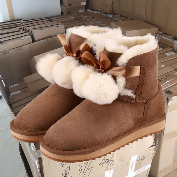 

boots inventory clearance sheepskin leather wool fur lined women winter ankle suede hairball snow for short basic, Black